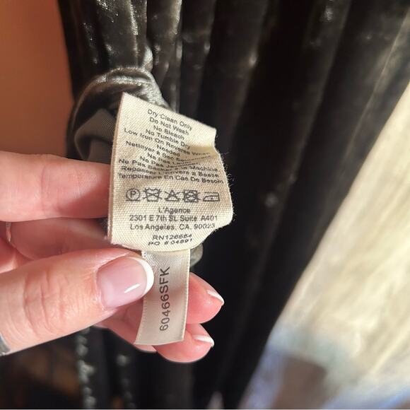 L'Agence Cameron Velvet Maxi Shirt Dress Green V-Neck 3/4 Sleeve Collar Size M - Picture 8 of 8